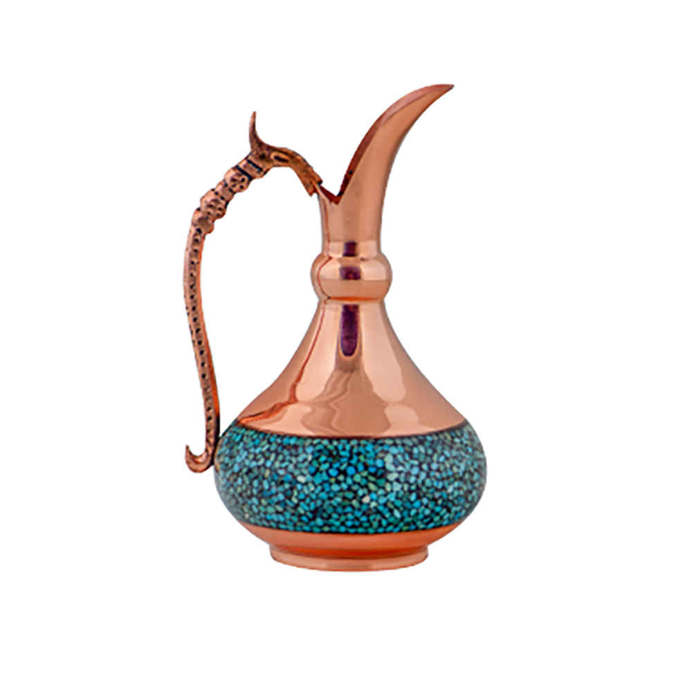 Pichet Décoratif en Cuivre Persan Artisanal Incrusté de Turquoise Hasti