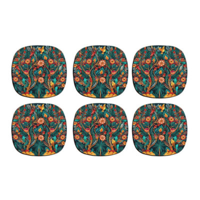 Dessous de Verre Floraux Jungle – Set de Protections de Verre Rond en Bois Artistique