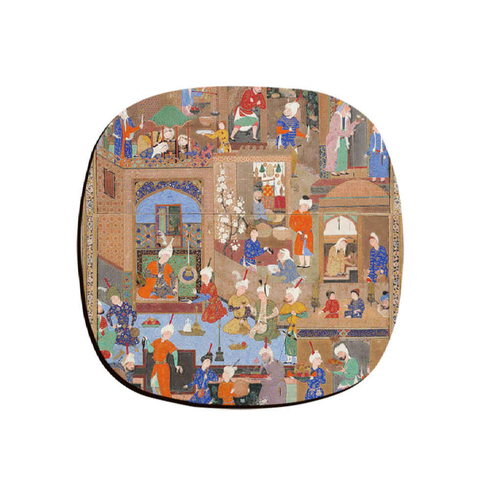 Ensemble de Dessous de Verre avec Motif Artistique d'Inspiration Persane Qajari