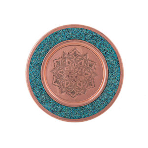 Assiette en Cuivre Iranienne Incrustée de Turquoise Modèle Sahel