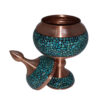 Sucrier persan artisanal en cuivre incrusté de turquoise À pied