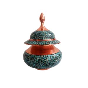 Sucrier persan artisanal en cuivre incrusté de turquoise Nafas