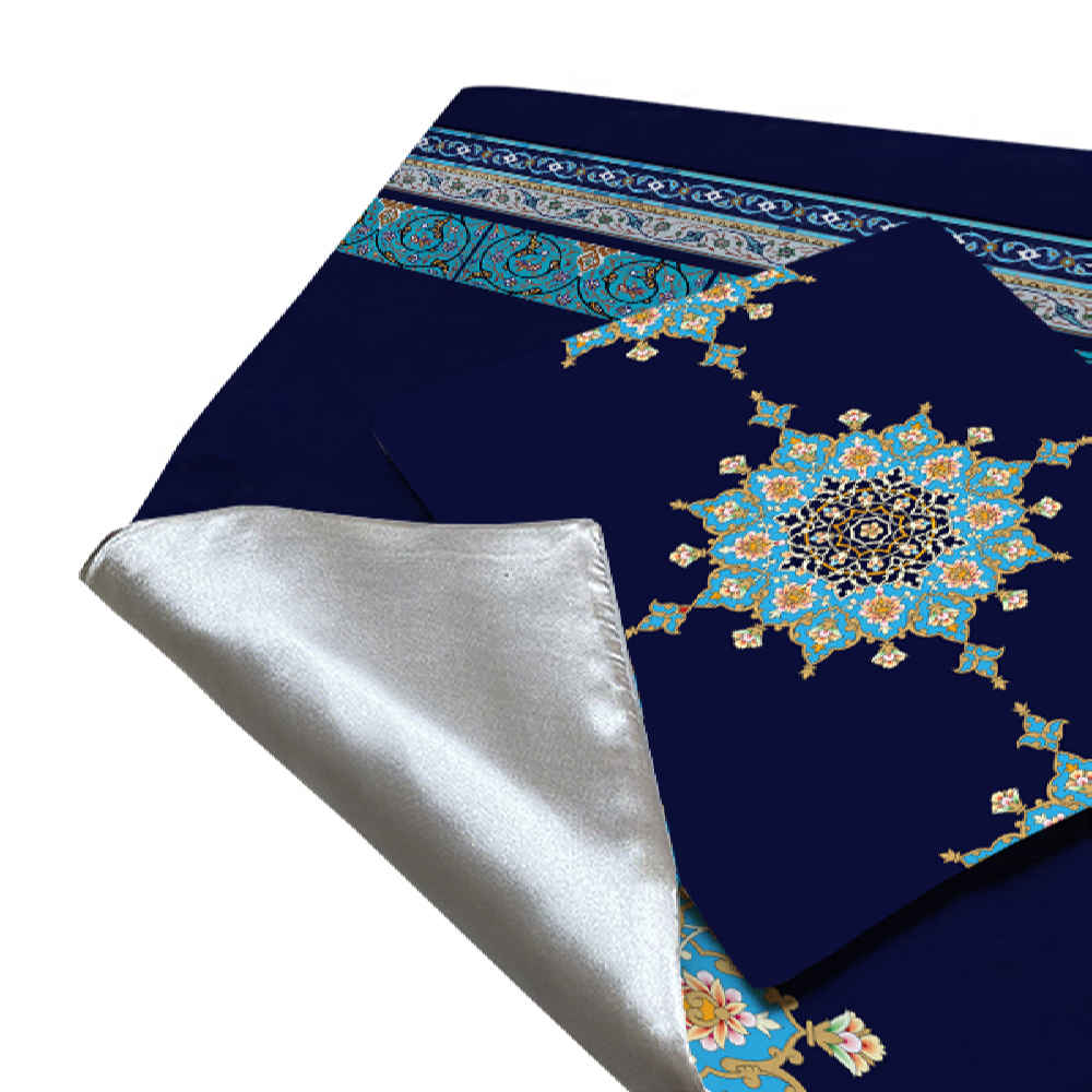 Tapis de Prière Islamique en Velours Léger Bleu avec Motif Eslimi
