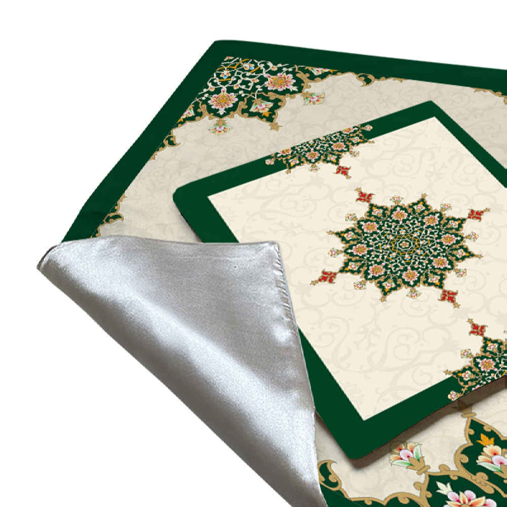 Tapis de Prière Islamique en Velours Léger Vert avec Motif Eslimi