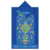 Tapis de Prière Islamique en Velours Léger avec Mihrab Bleu