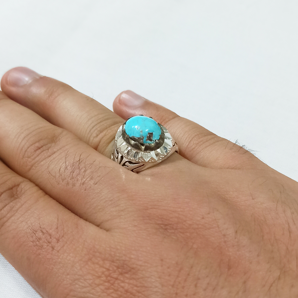Bague en Argent Persan Faite Main avec Turquoise de Neyshabur Maham