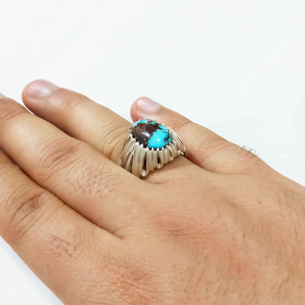 Bague en Argent Persan Faite Main avec Turquoise de Neyshabur Komeil