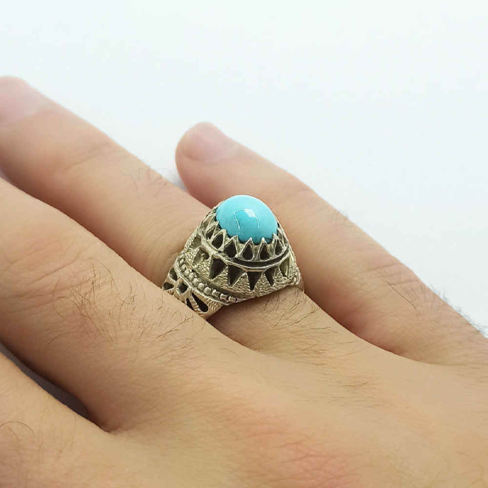 Bague en Argent Persan Faite Main avec Turquoise de Neyshabur Ramin