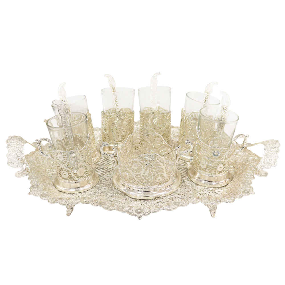 Service à thé et à café persan en filigrane argenté, fait main – Nafas.