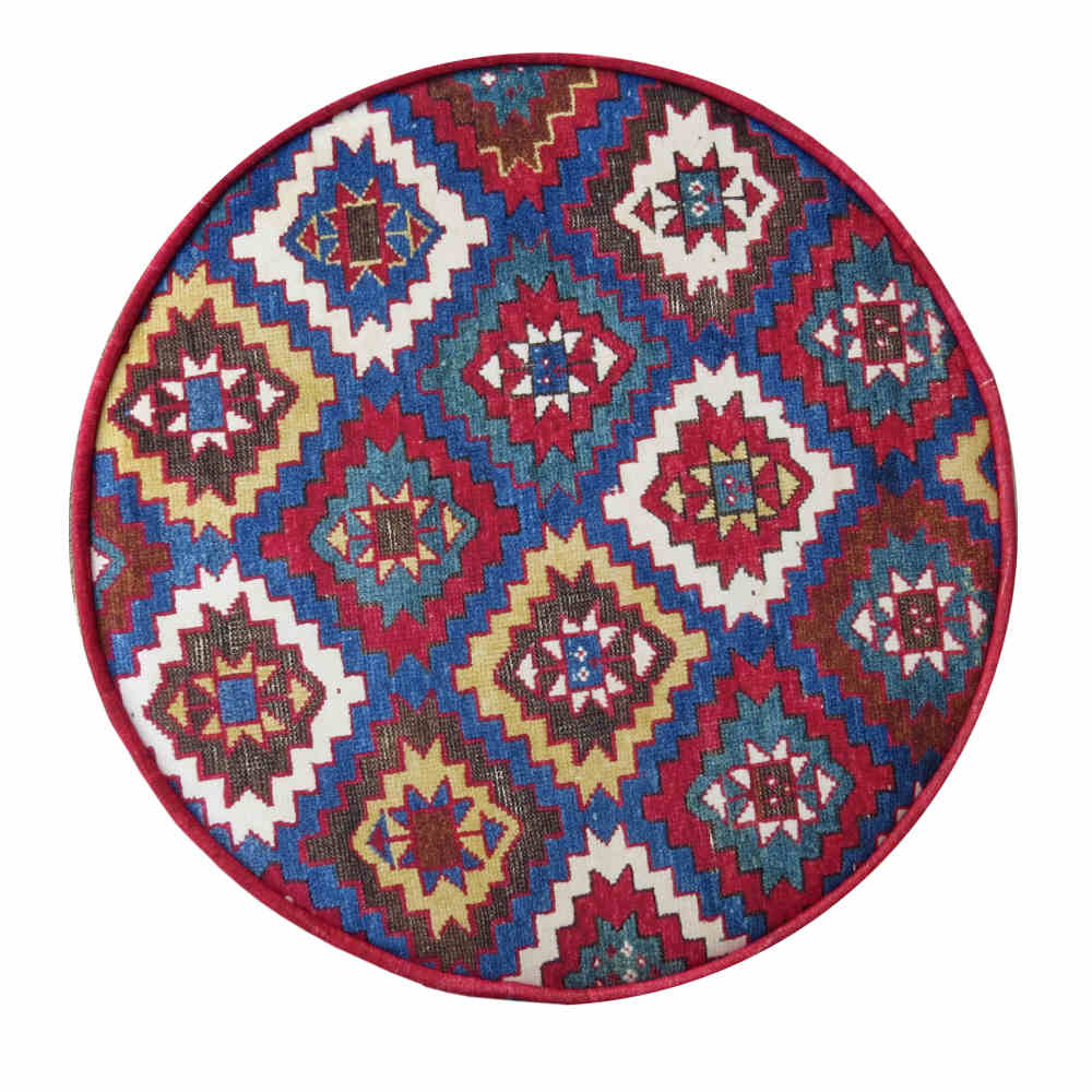 Pouf persan traditionnel avec pieds en bois et tissu en velours bleu marine Arezoo