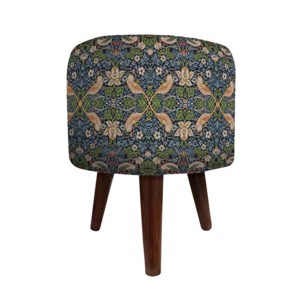 Pouf rond en velours avec pieds en bois inspiré de l'art persan bleu Ariana
