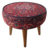 Pouf persan rouge traditionnel avec pieds en bois et tissu en velours Arka