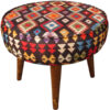 Pouf persan rouge traditionnel avec pieds en bois et tissu en velours Avash