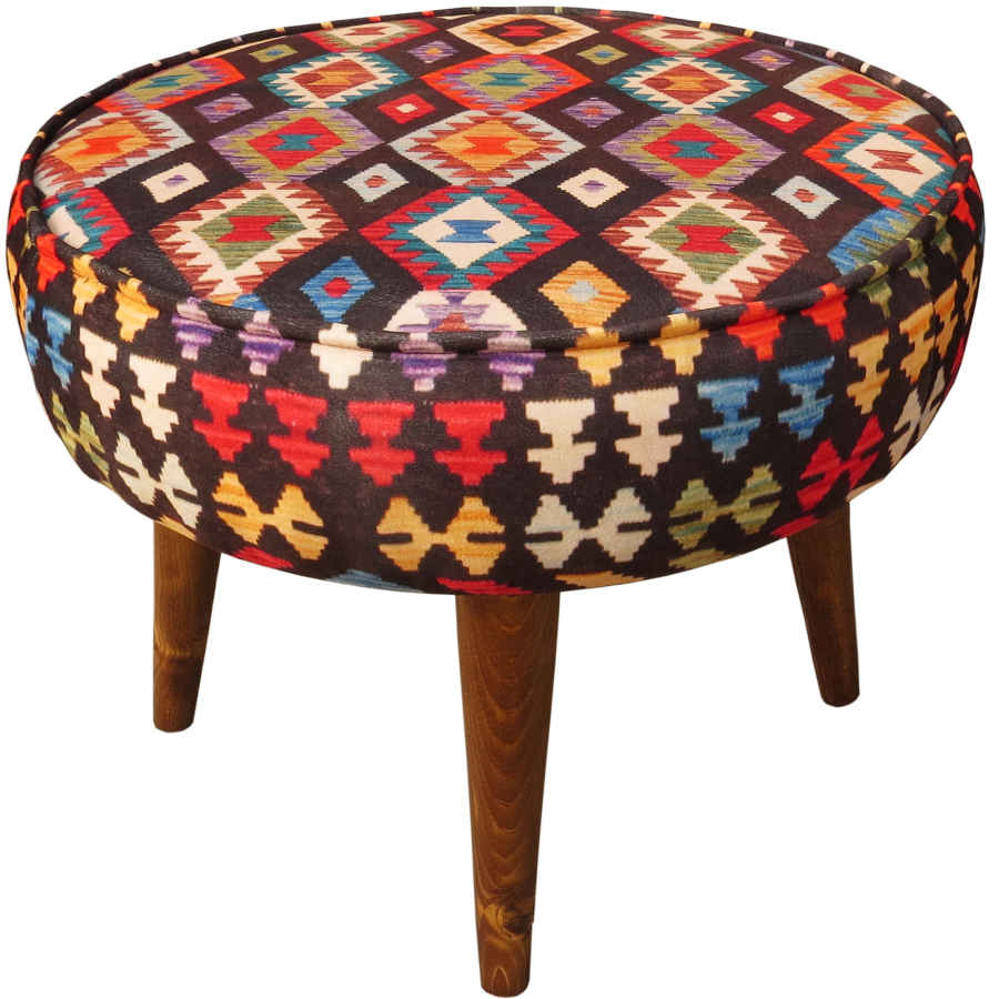 Pouf persan rouge traditionnel avec pieds en bois et tissu en velours Avash
