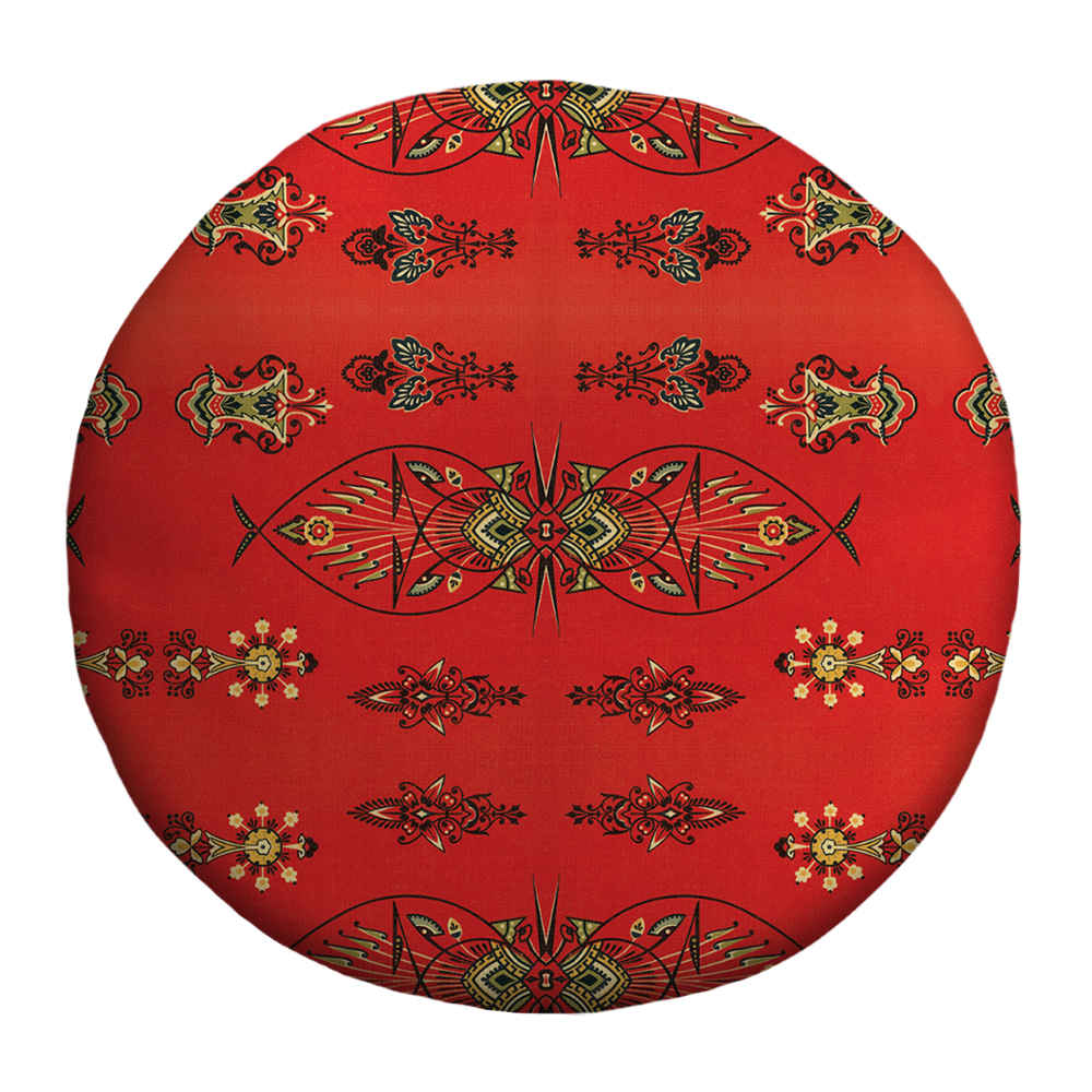 Pouf rond en velours avec pieds en bois inspiré de l’art persan rouge Azar