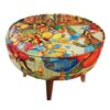 Pouf persan traditionnel avec pieds en bois et tissu en velours pictural