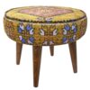 Pouf persan traditionnel avec pieds en bois et tissu en velours Diana