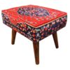 Pouf persan rouge traditionnel avec pieds en bois et tissu en velours Mona