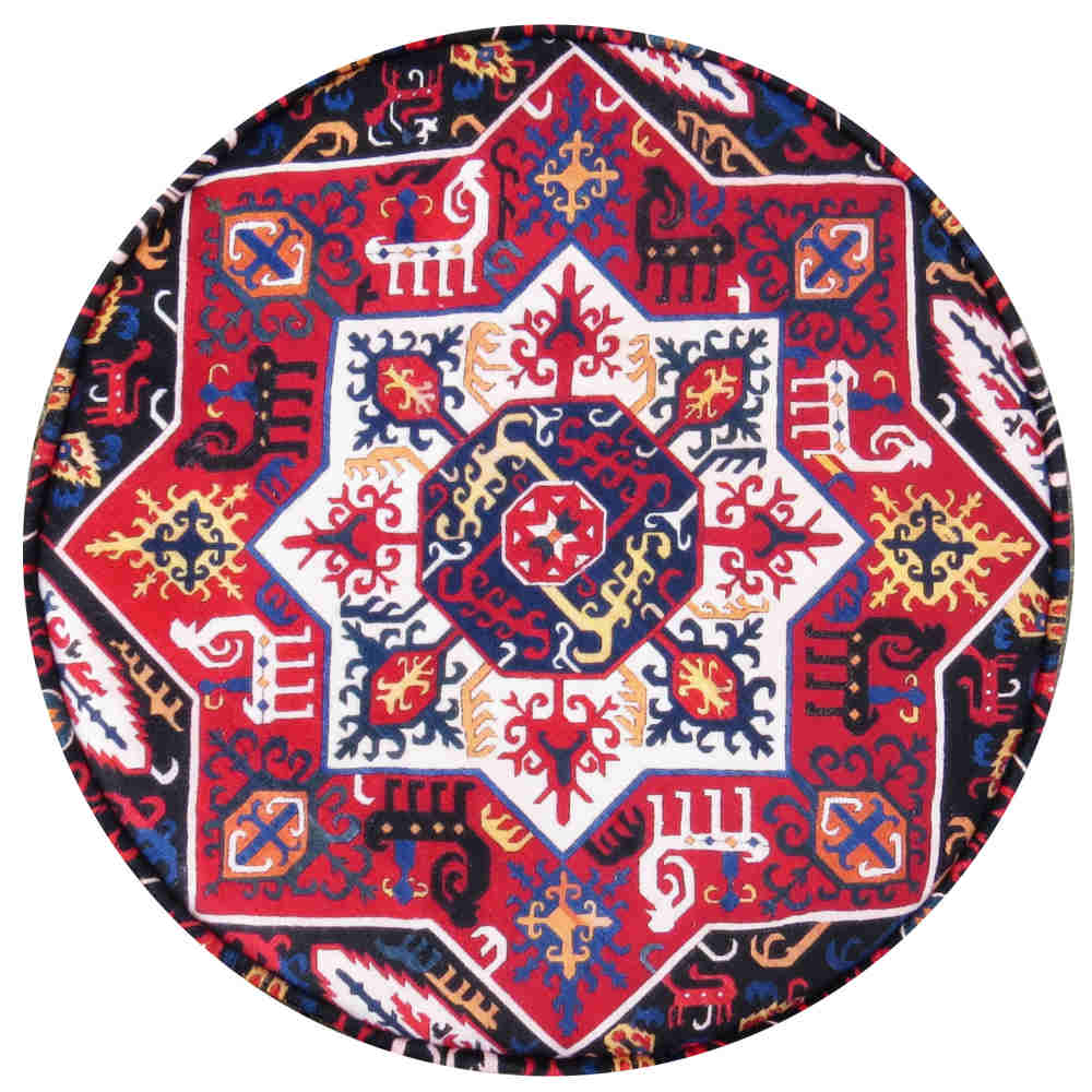 Pouf persan traditionnel avec pieds en bois et tissu en velours Raaz