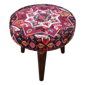 Pouf persan traditionnel avec pieds en bois et tissu en velours Raaz