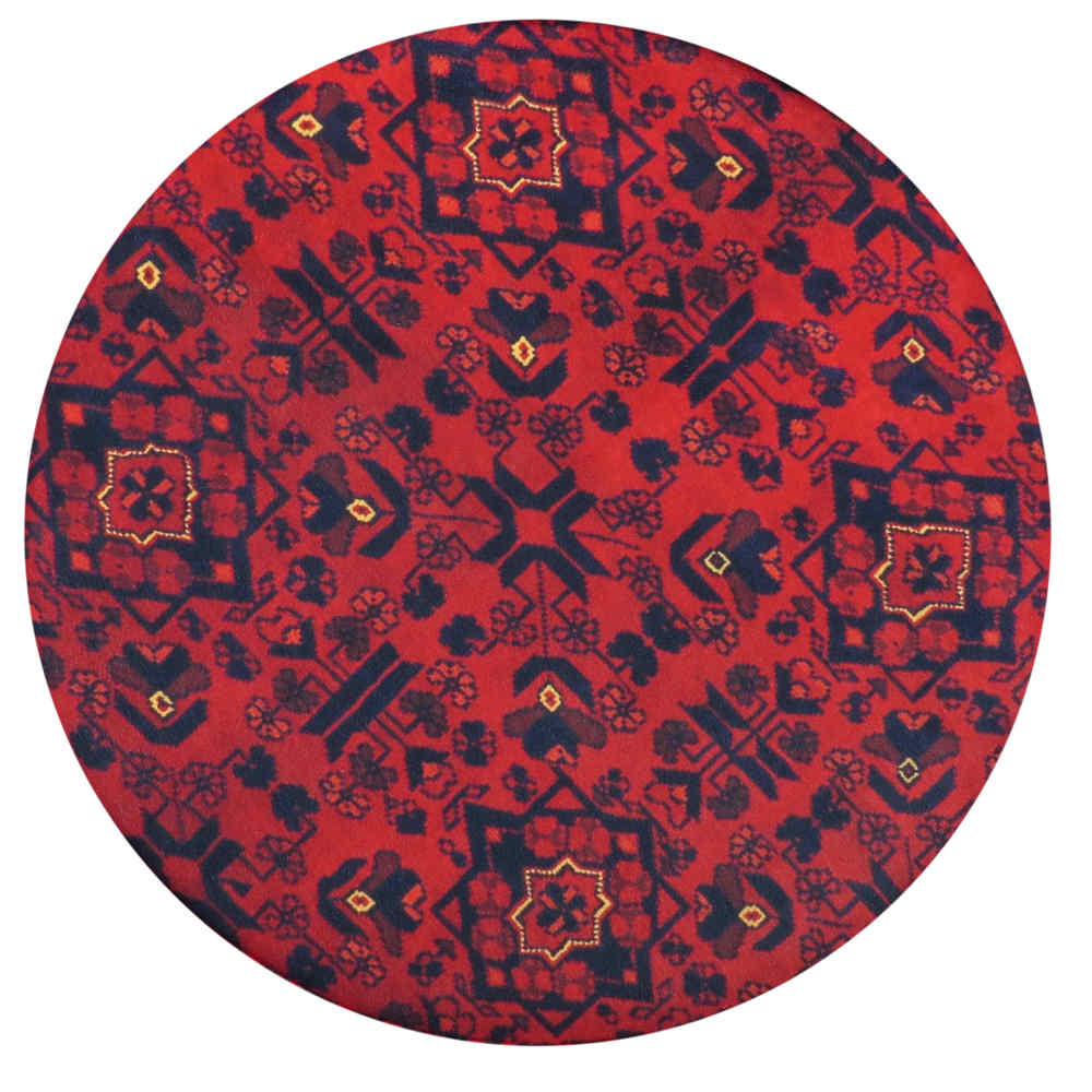 Pouf persan rouge traditionnel avec pieds en bois et tissu en velours Sorkh