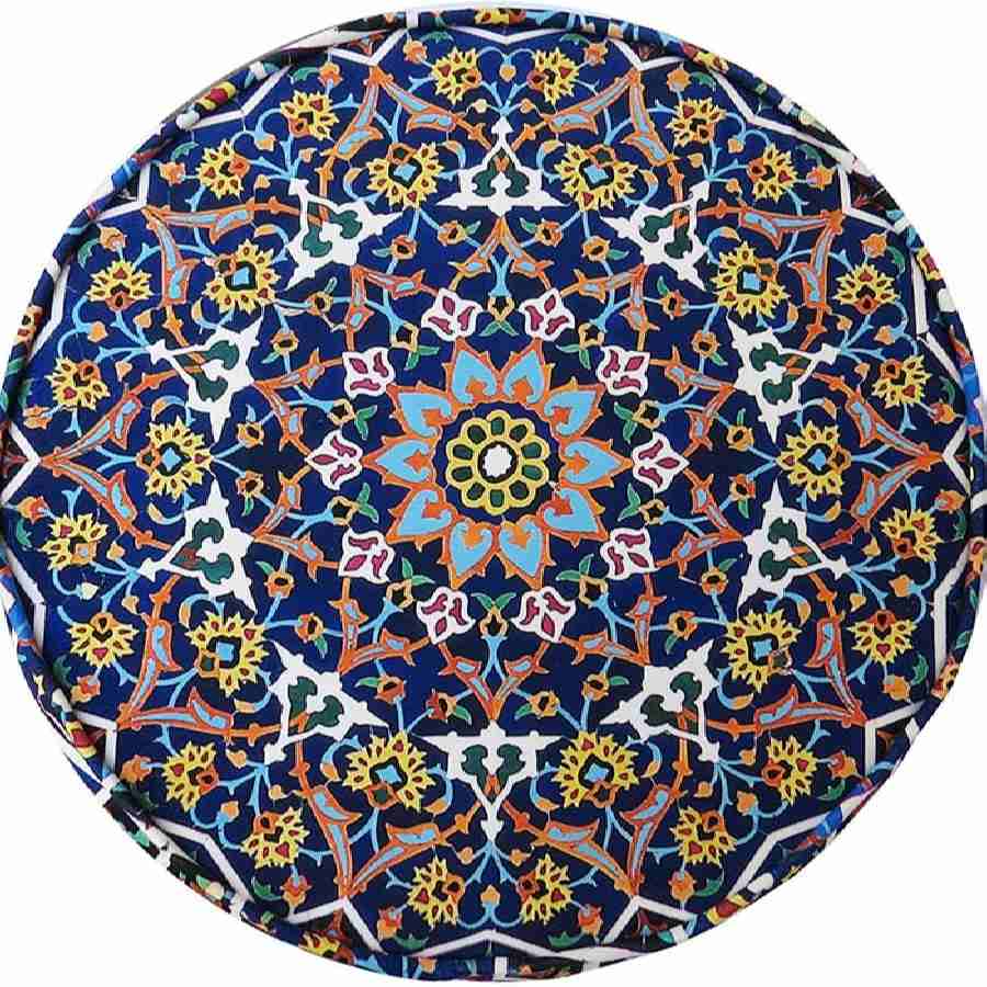 Pouf persan traditionnel avec pieds en bois et tissu en velours Tile