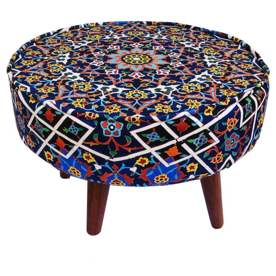 Pouf persan traditionnel avec pieds en bois et tissu en velours Tile
