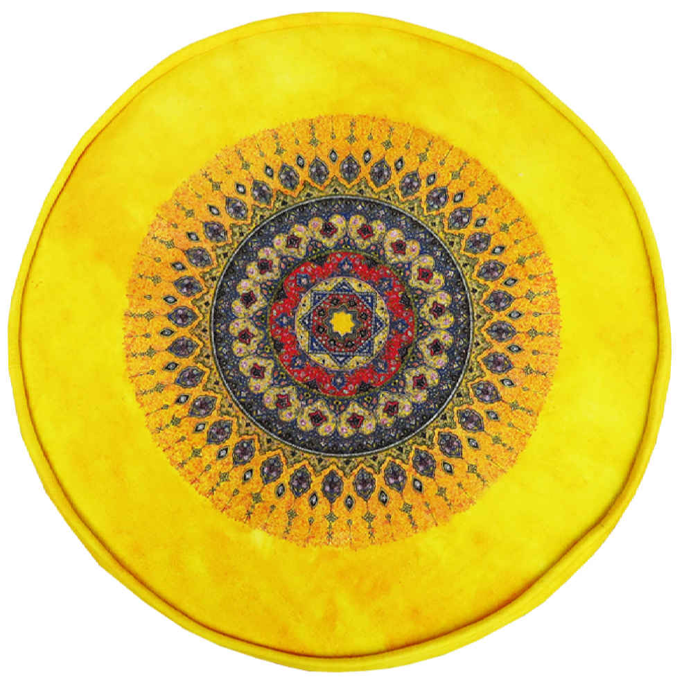 Pouf rond en velours inspiré de l’art persan jaune Toranj