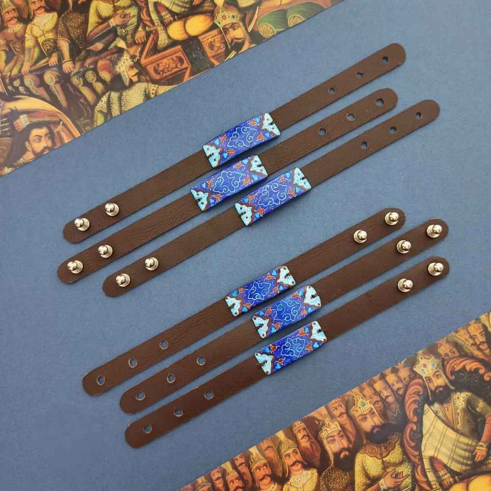 Bracelet artistique en cuir et cuivre Minakari - Akhgar Artistique