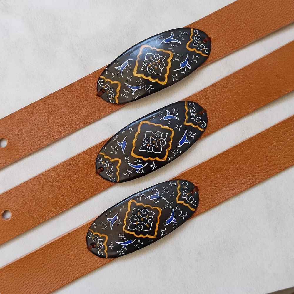 Bracelet artistique en cuir et cuivre Minakari - Maral Artistique