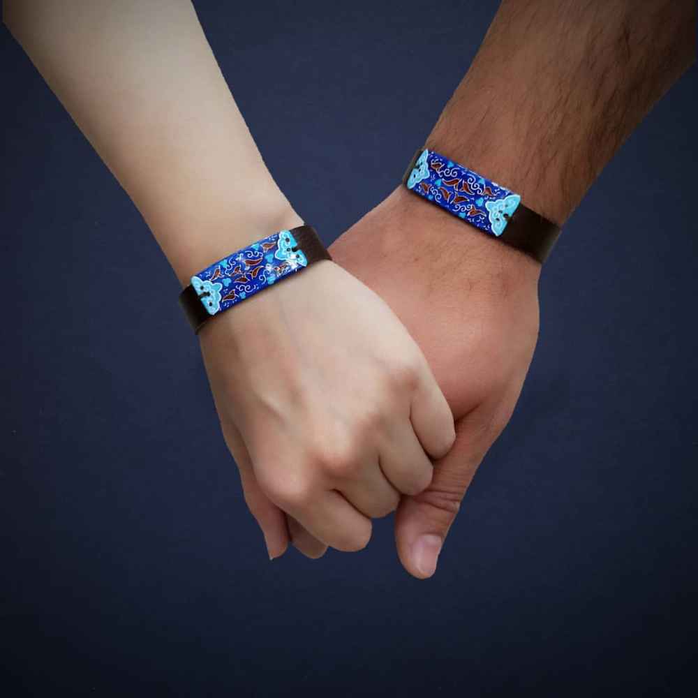 Bracelet artistique en cuir et cuivre Minakari - Raika Artistique