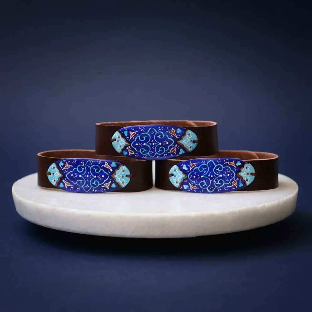 Bracelet artistique en cuir et cuivre Minakari - Yavar Artistique