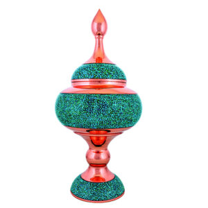 Sucrier persan artisanal en cuivre incrusté de turquoise Mahtab