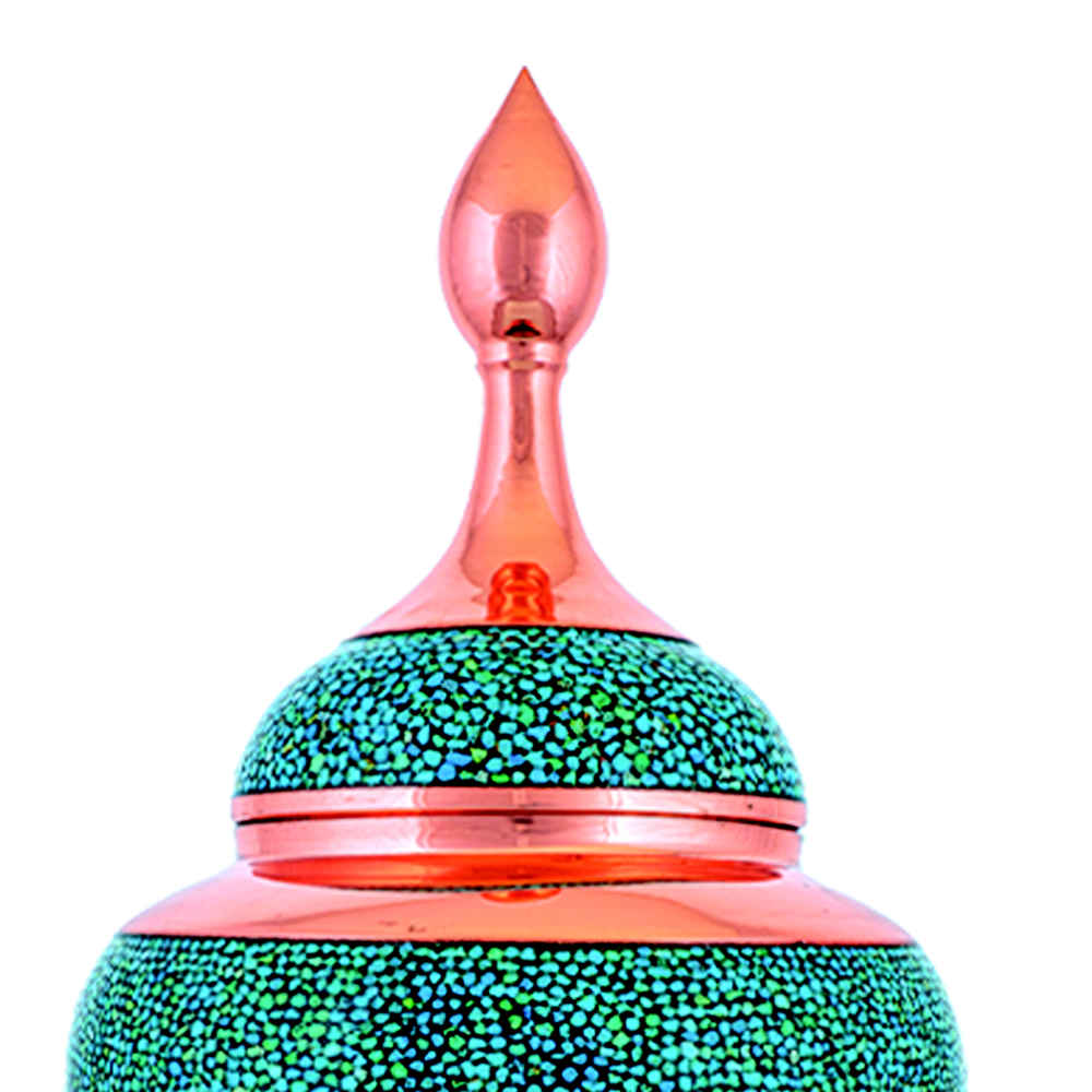 Sucrier persan artisanal en cuivre incrusté de turquoise Mahtab
