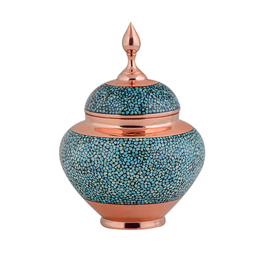 Sucrier persan artisanal en cuivre incrusté de turquoise Jana