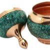 Sucrier persan artisanal en cuivre incrusté de turquoise Sana