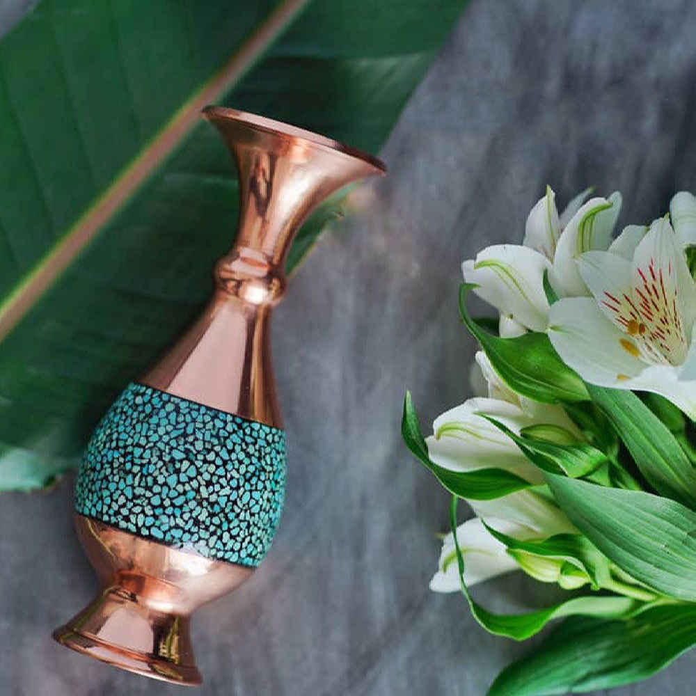 Vase décoratif persan incrusté de turquoise fait main Elham