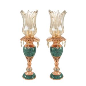 Bougeoir en cuivre persan fait à la main – Design incrusté de turquoise – Helma (2x)