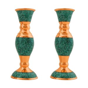 Bougeoir en cuivre persan fait à la main – Design incrusté de turquoise – Sima (2x)