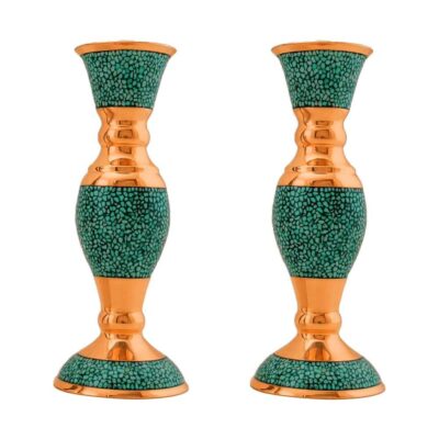 Bougeoir en cuivre persan fait à la main – Design incrusté de turquoise – Sima (2x)