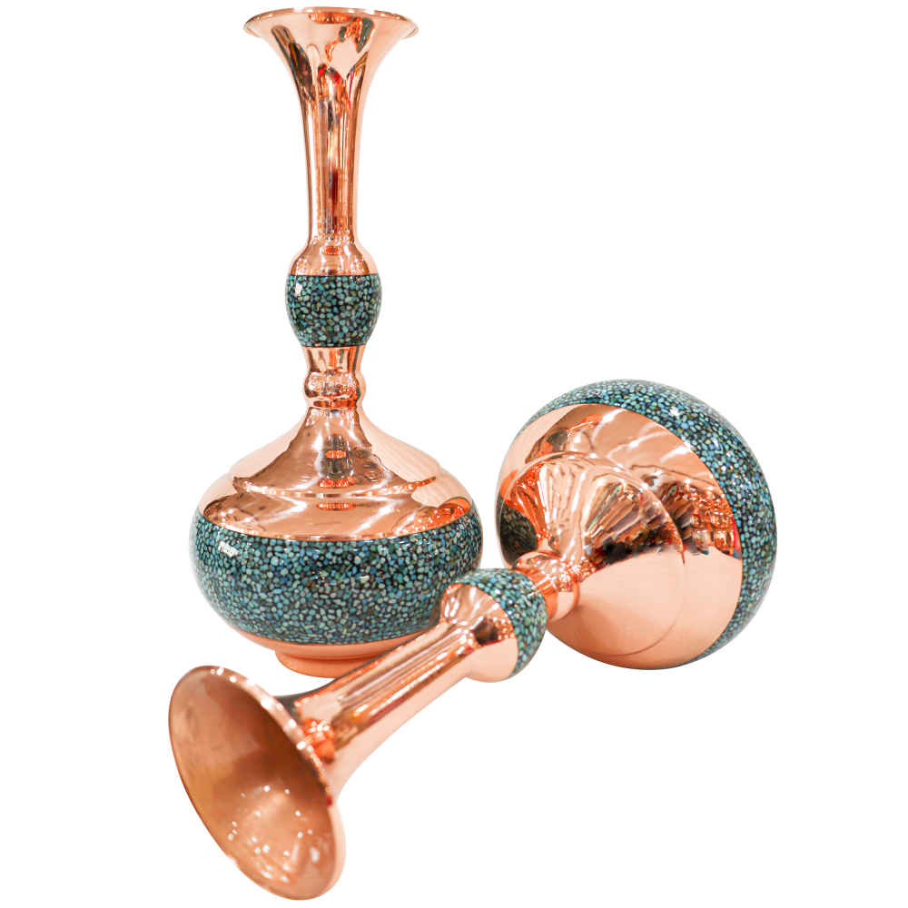 Set de 2 vases décoratifs persans incrustés de turquoise fait main Shokoh