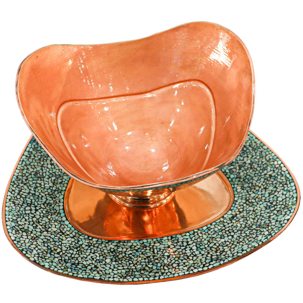 Bol & Assiette Décoratifs Persans Artisanaux Incrustés de Turquoise