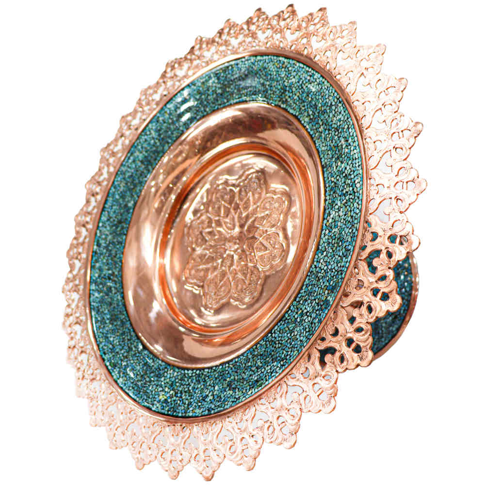 Bonbonnière sur Piédestal en Cuivre Incrustée de Turquoise Modèle Asal