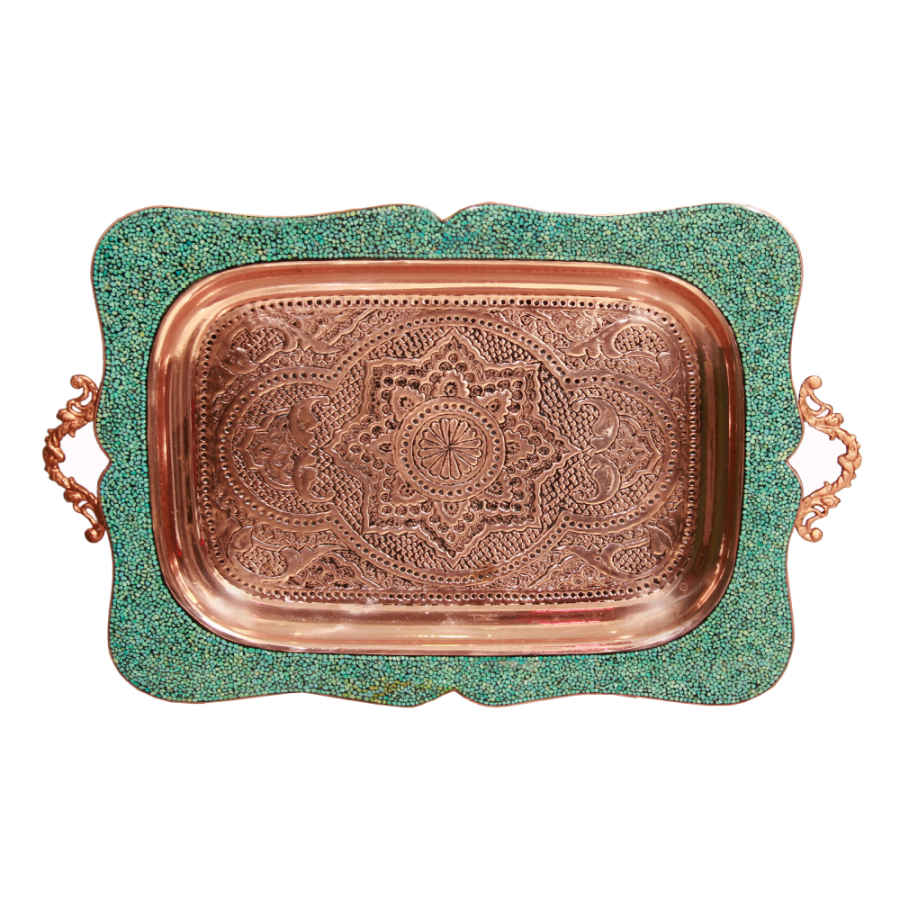Service à thé et café persan en cuivre fait main – Incrusté de turquoise Elina