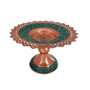 Plat sur Piédestal en Cuivre Incrusté de Turquoise Modèle Hoor