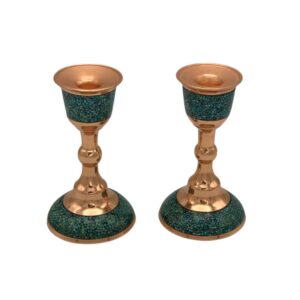 Bougeoir en cuivre persan fait à la main – Design incrusté de turquoise – Laleh (2x)