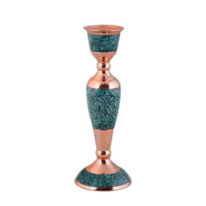 Bougeoir en cuivre persan fait à la main – Design incrusté de turquoise – Sahra
