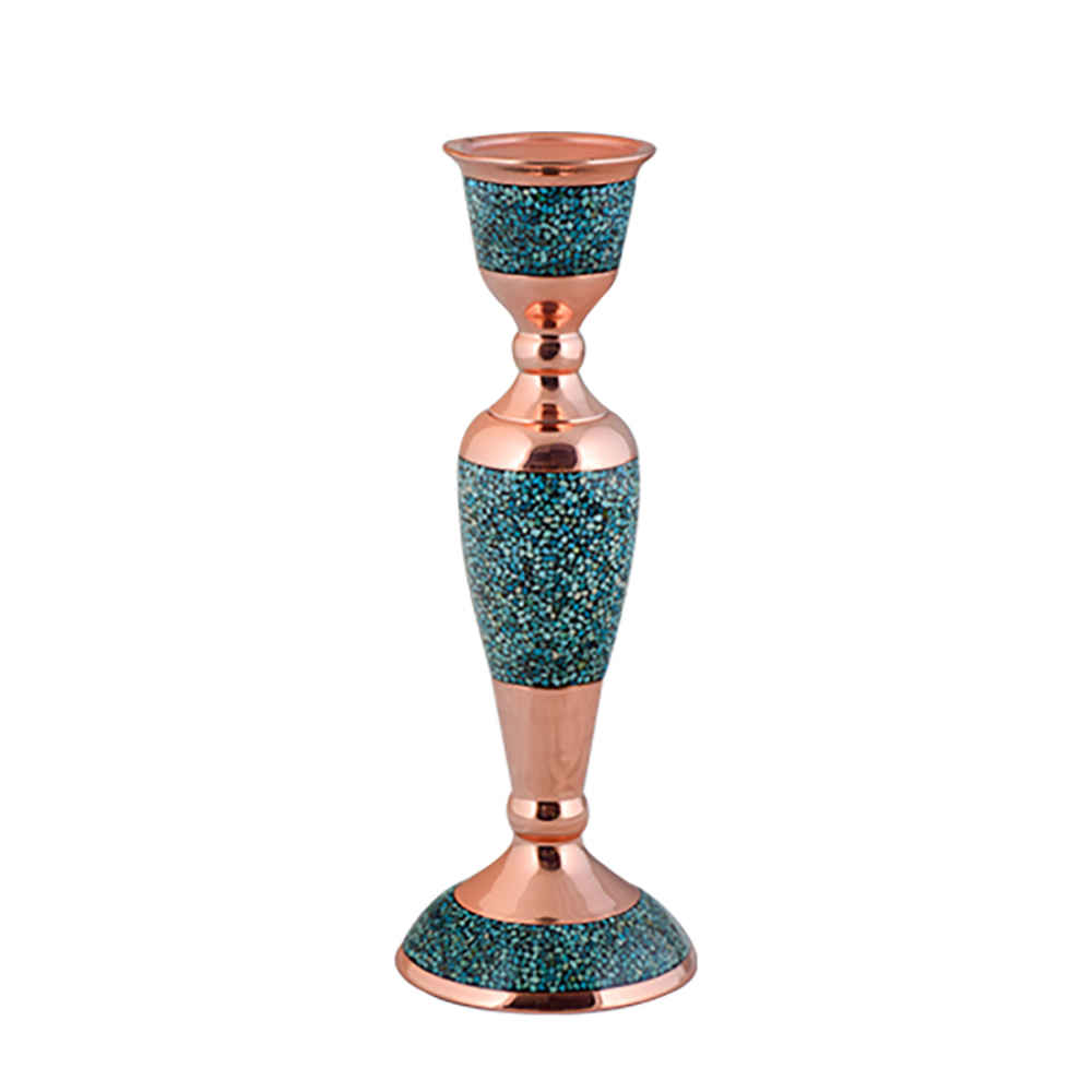 Bougeoir en cuivre persan fait à la main - Design incrusté de turquoise - Sahra