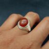 Bague en argent Aqeeq yéménite persane pour hommes - Rouge