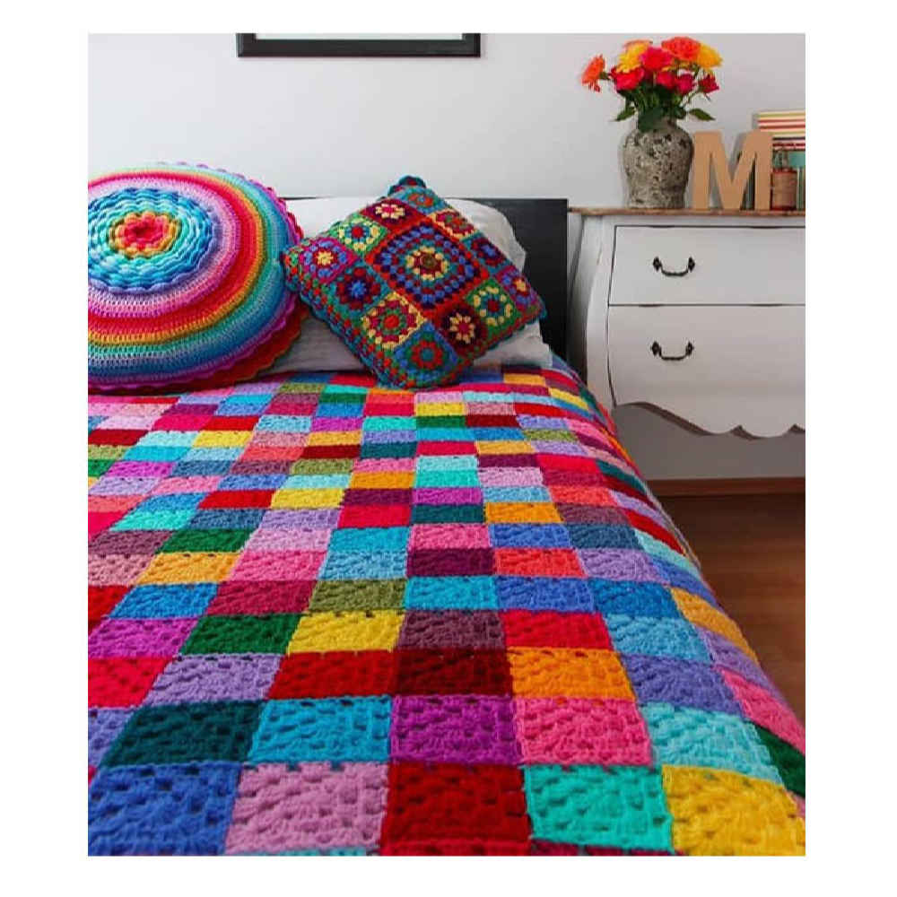 Couverture en crochet de coton – Couverture colorée style afghan – Aban